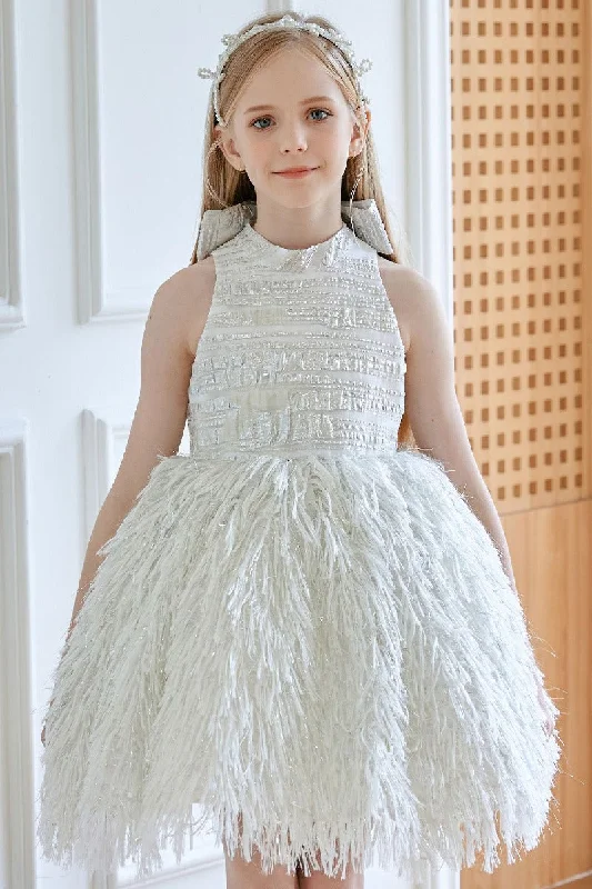 Cotton Dresses for Comfort -A-Line/Princess High Neck Mini Tulle Flower Girl Dresses 754069047577