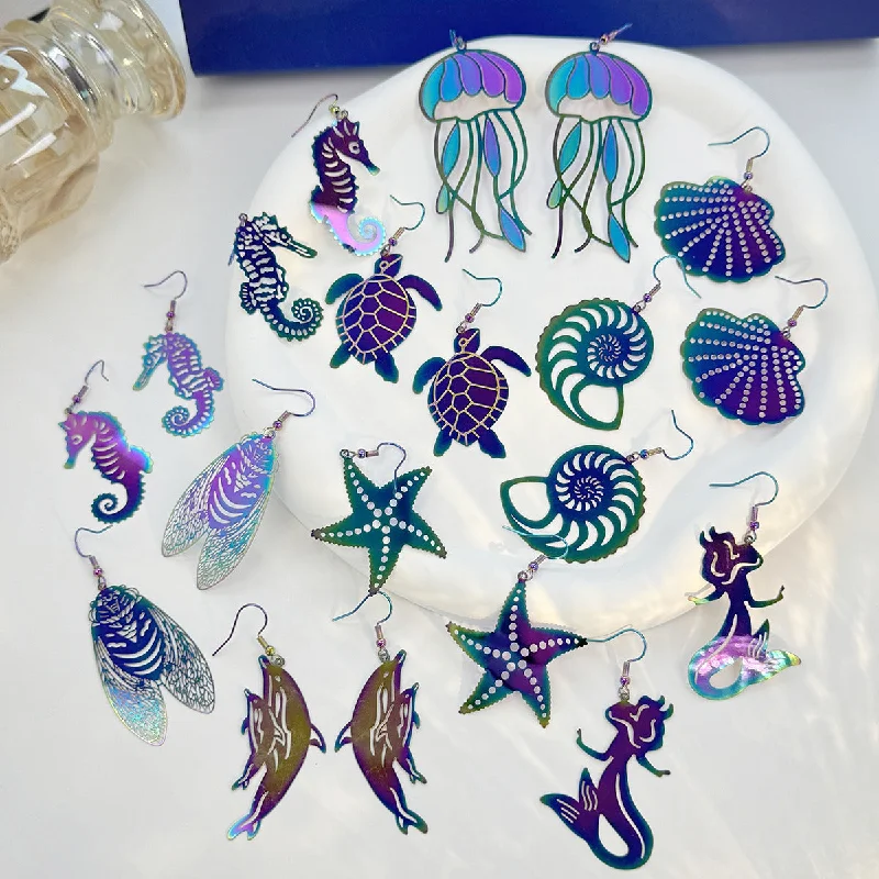 Drop Earrings with Embossed Patterns -Wholesale Colorful Ocean Series Niche Colorful Shell Jellyfish Earrings