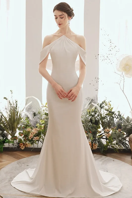 Geometric Dresses for Modern -Sheath-Column Sweep-Brush Train Elastic Cloth Wedding Dress 674468699596