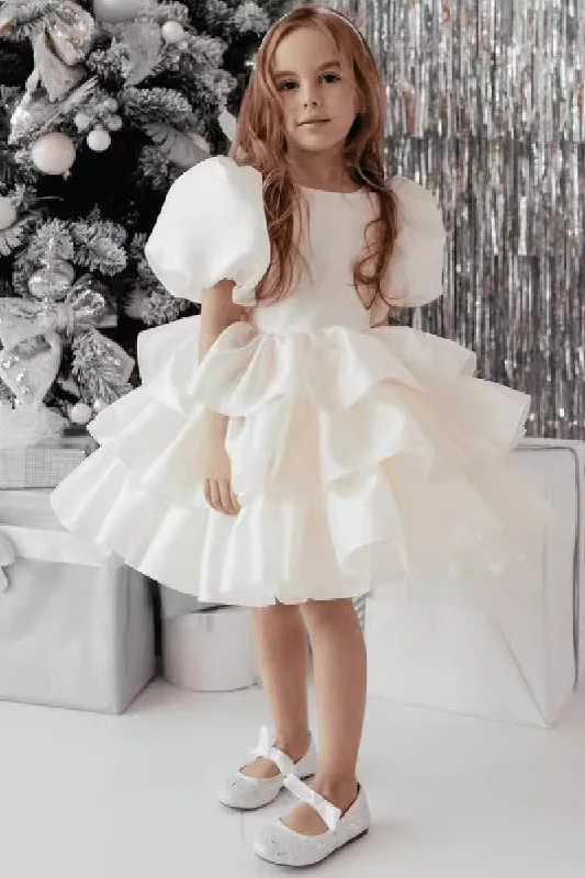 Sundress Dresses for Sunny -Ball Gown Scoop Neck Puff Sleeves Mini Organza Flower Girl Dresses 793950591528