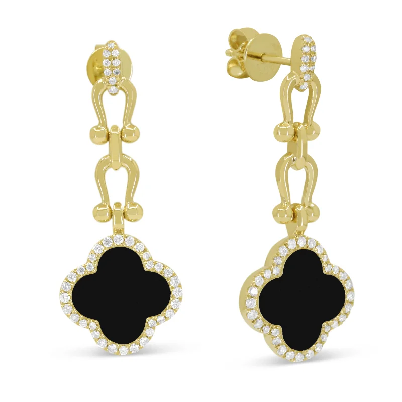 Drop Earrings with Leaf Motifs -Ct Black Onyx Drop/dangle Earrings In 14K Yellow Gold