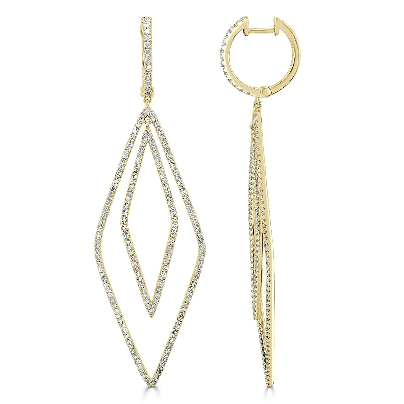 Drop Earrings for Beach Outfit -Joelle Collection Diamond Dangle Diamond Shape Earrings 18K Gold 2 CT TDW