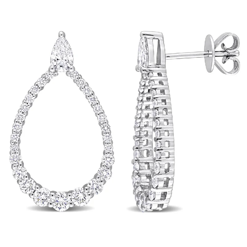 Leverback Drop Earrings for Comfort -Created Forever by Miadora 1 1/3ct TW Pear Cut Lab-Grown Diamond Open Teardrop Earrings in 14k White Gold