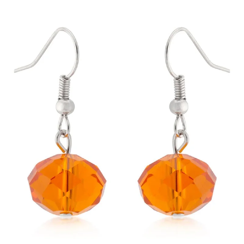 Push Back Drop Earrings for Convenience -Lightweight Orange Faceted Bead Earrings Comfortable For All-Day Wear - 31.5 (mm) X 13 (mm) X 11.1 (mm)