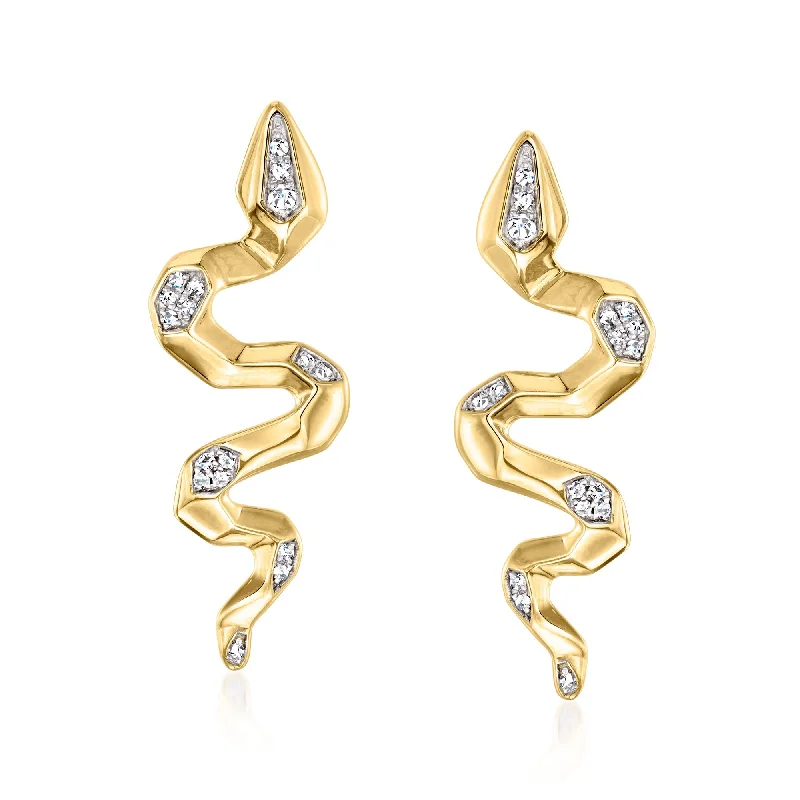 Drop Earrings with Chevron Designs -Ross-Simons Diamond Snake Drop Earrings in 18kt Gold Over Sterling