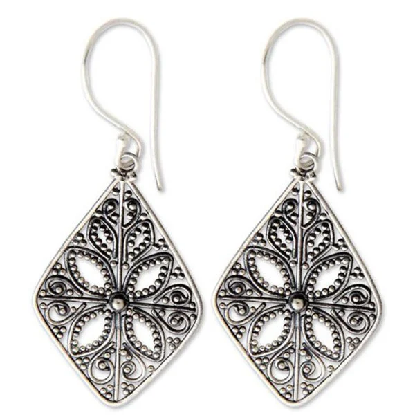 Drop Earrings for Party Look -Handmade Sterling Silver 'Four Balinese Petals' Earrings (Indonesia)