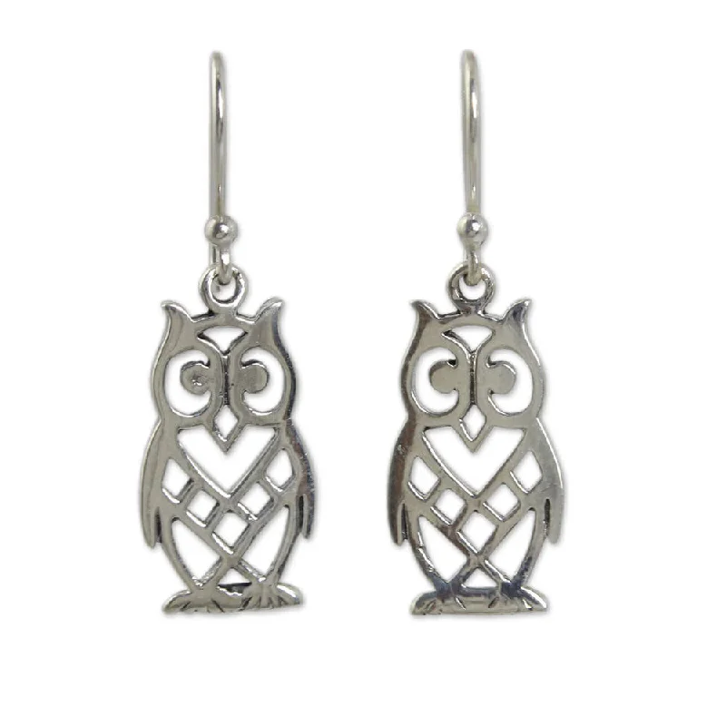 Nickel Free Drop Earrings for Safety -Handmade Sterling Silver 'Petite Owl' Earrings (Thailand)