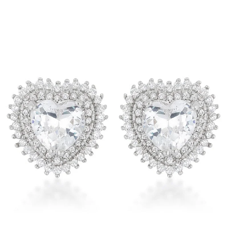 Contemporary Drop Earrings for Fashion -Radiant Halo Heart Earrings For Elegant Charm - 14 Mm L X 14 Mm W X 6 Mm H