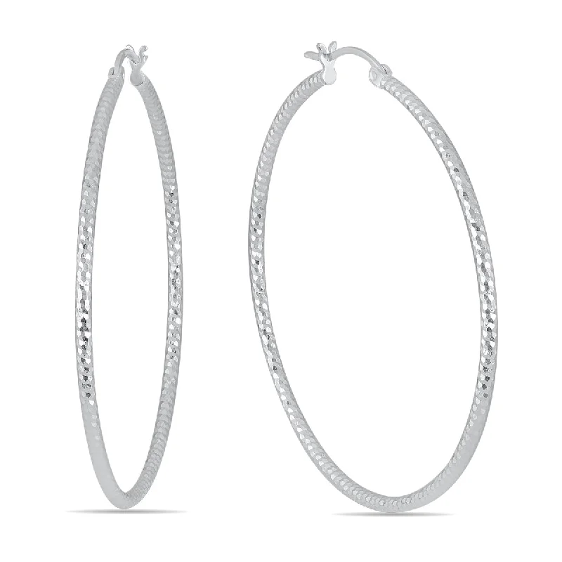 Heavy Duty Drop Earrings for Durability -Diamond Cut 50Mm Hoop Earrings In .925 Sterling Silver