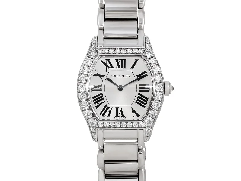 Large-face watches for women with bold design and statement style -Cartier 'Tortue' Diamond Watch in 18K White Gold, 28 mm