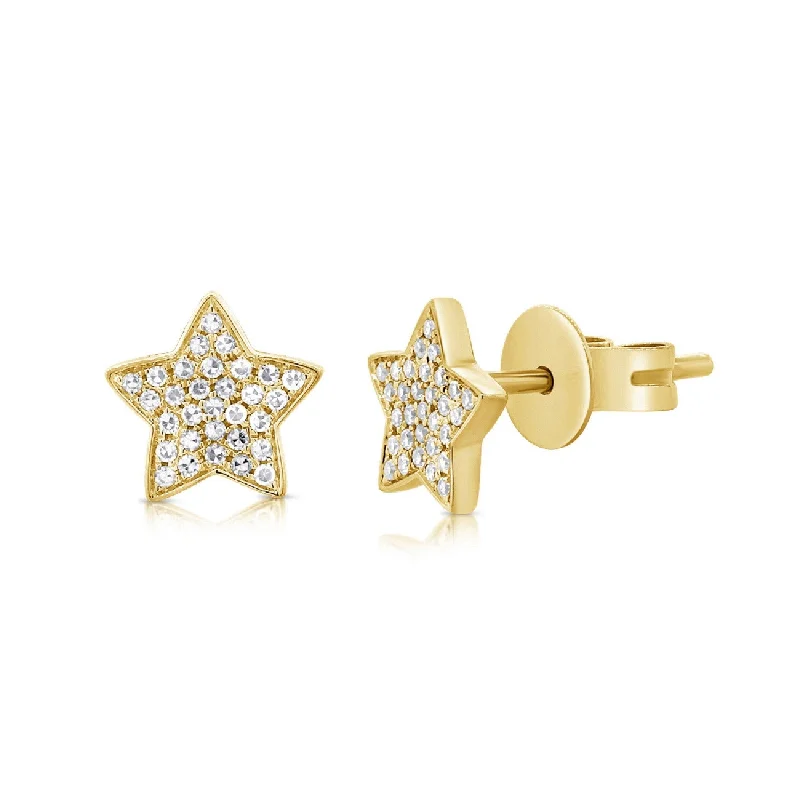 Drop Earrings for School Uniform -Joelle Collection Diamond Star Studs Earrings 14K Gold