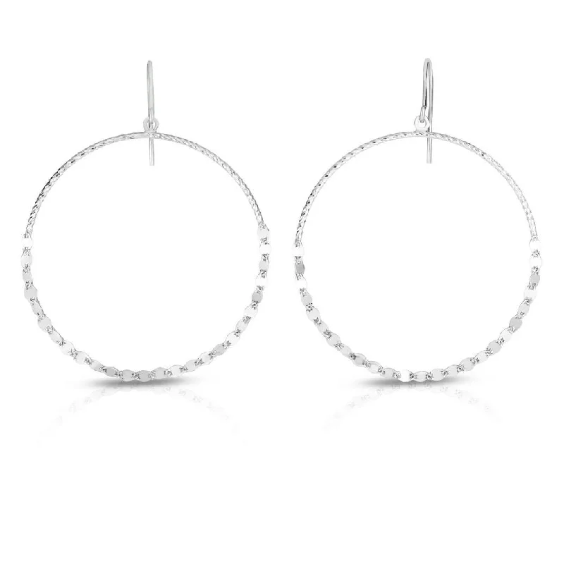 Drop Earrings with Abstract Designs -Curata 925 Sterling Silver Rhodium 62x48mm Textured Open Circle Dangle Hook Earrings