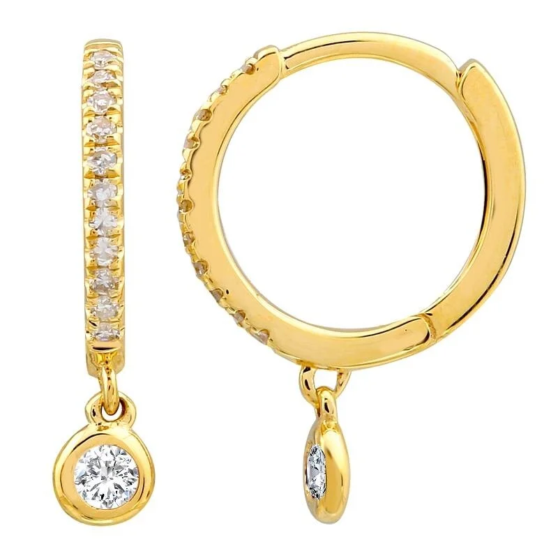 Large Drop Earrings for Statement -Joelle Collection Diamond Dangle Huggie Hoop Earrings 14K Gold