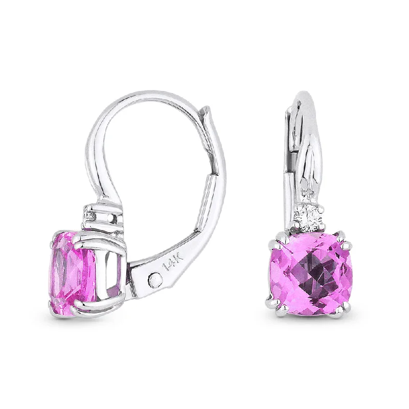 Drop Earrings for Shopping Trip -18" 1.60Ct Created Pink Sapphire Drop/dangle Earrings In 14K White Gold