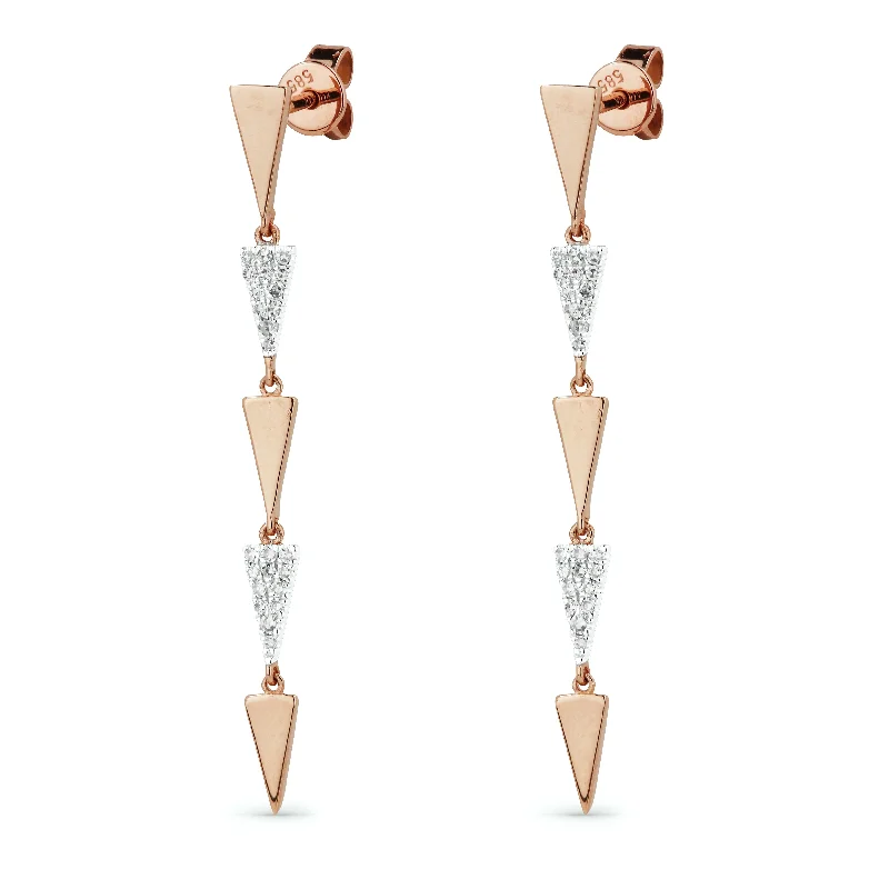 Drop Earrings for Travel Look -18" 0.13Ct White Diamond Drop/dangle Earrings In 14K Rose Gold