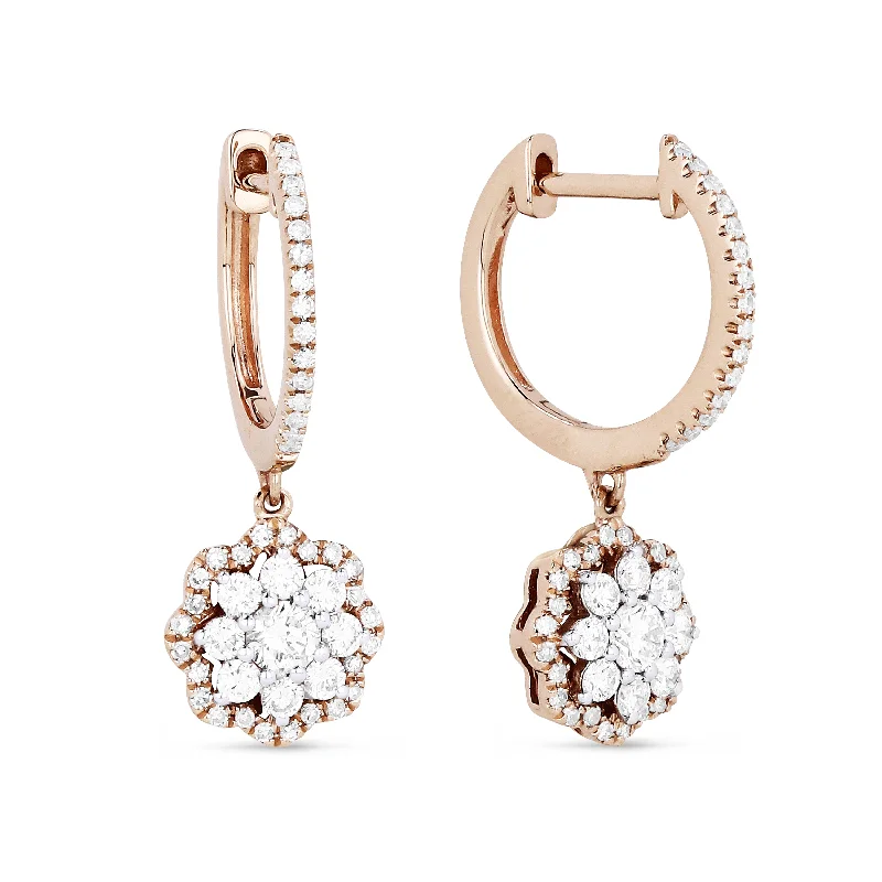 Drop Earrings with Matte Finish -18" 0.90Ct White Diamond Drop/dangle Earrings In 14K Rose Gold