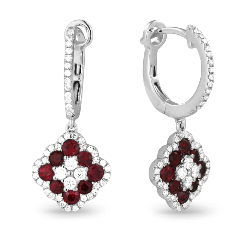 Drop Earrings for Concert Look -0.87Ct Ruby Drop/dangle Earrings In 14K White Gold