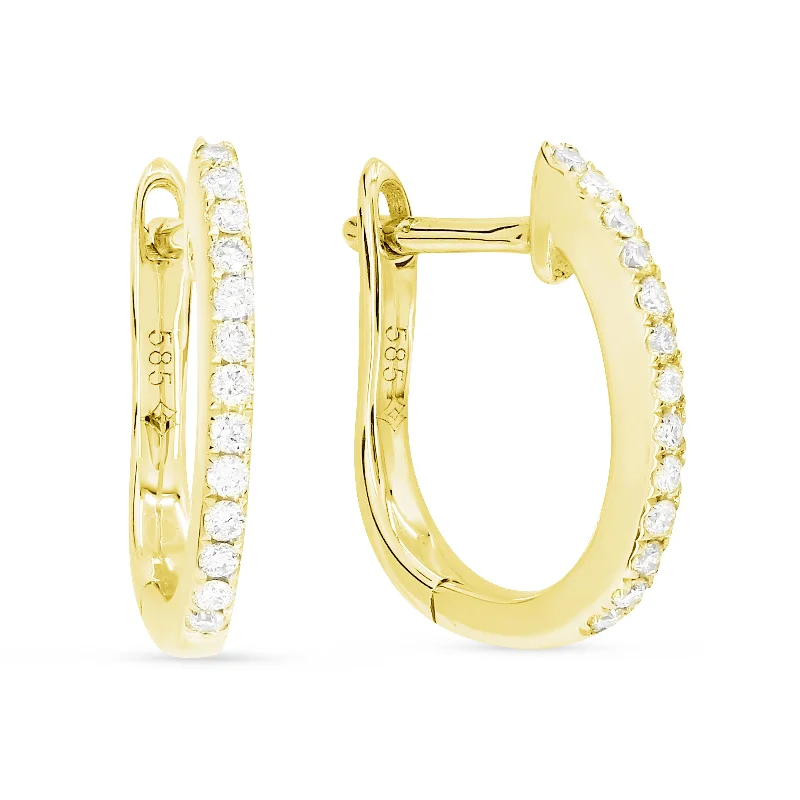 Drop Earrings with Vine Designs -0.14Ct White Diamond Hoops Earrings In 14K Yellow Gold