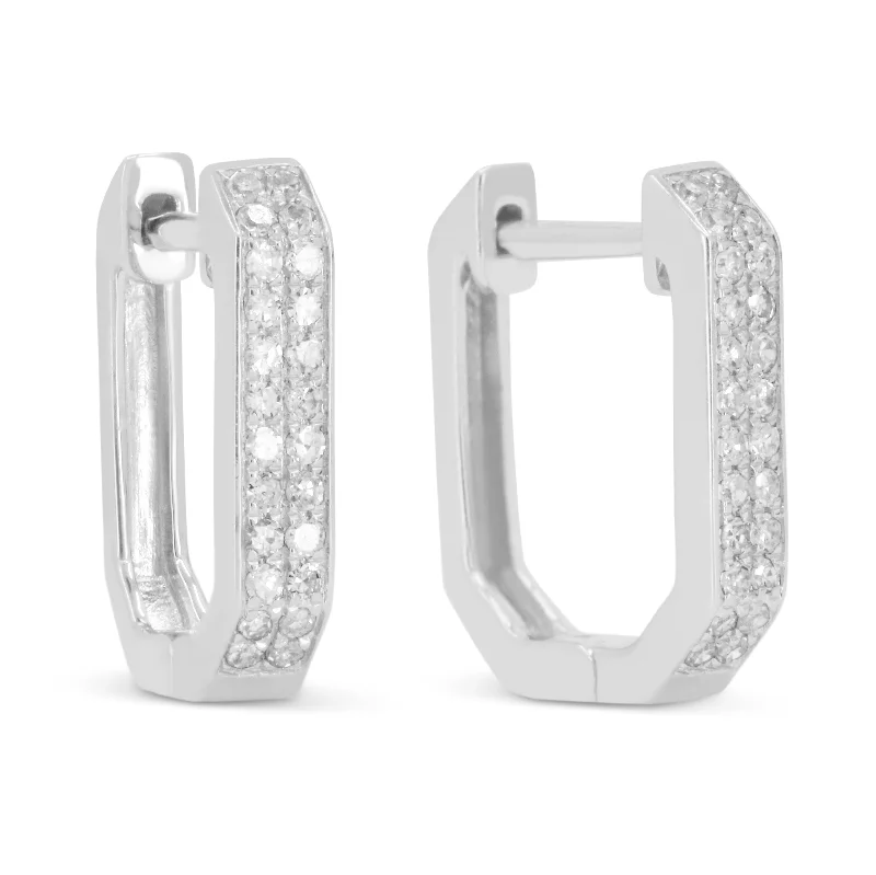 Drop Earrings for Casual Outfit -0.18Ct White Diamond Hoops Earrings In 14K White Gold