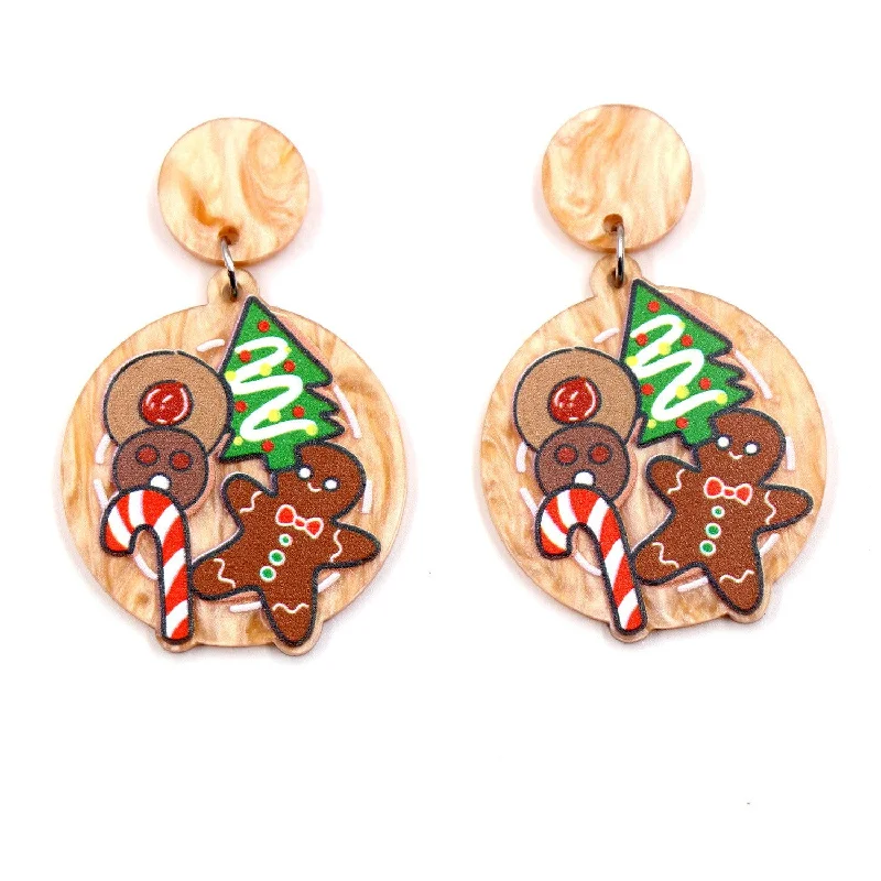 Drop Earrings with Symbolic Elements -Wholesale Christmas Day Acrylic Christmas Tree Gingerbread Man Earrings