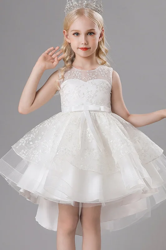 African Dresses with Culture -A-Line Scoop Neck Sleeveless High-Low Tulle Flower Girl Dresses 689179187830