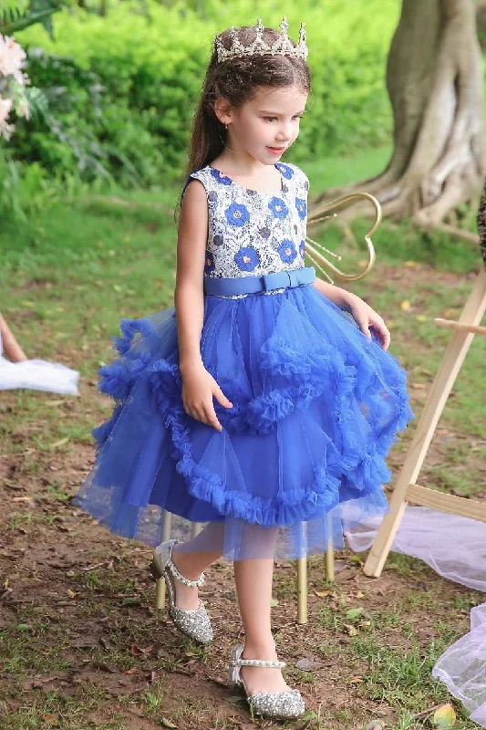 Floral Dresses for Romantic -A-Line Scoop Neck Printed lace/Tulle Flower Girl Dresses With Cascading Ruffles 677572994905