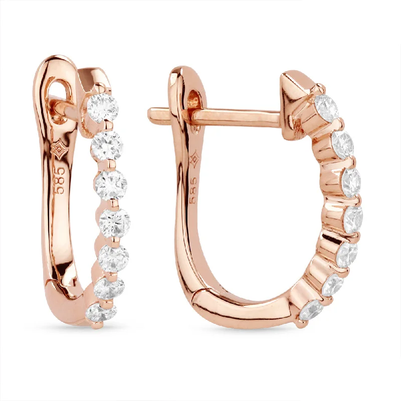 Drop Earrings for Festival Style -0.32Ct White Diamond Hoops Earrings In 14K Rose Gold