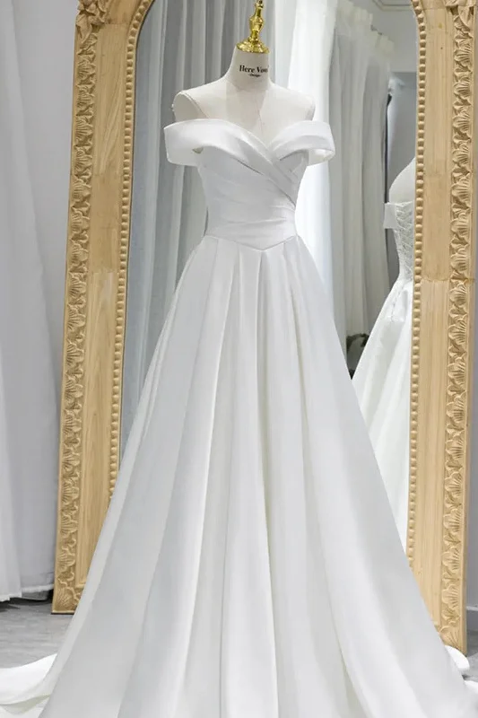 Tiered Dresses for Voluminous -A-Line Sweep-Brush Train Satin Wedding Dress 657200409206