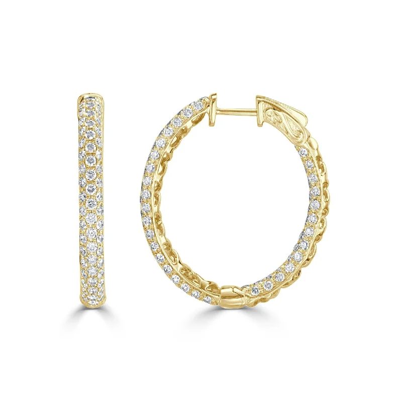 Hippie Drop Earrings with Beads -Joelle Collection Diamond Oval Hoop Earrings 18K Yellow Gold 2.63 CTTW 1"