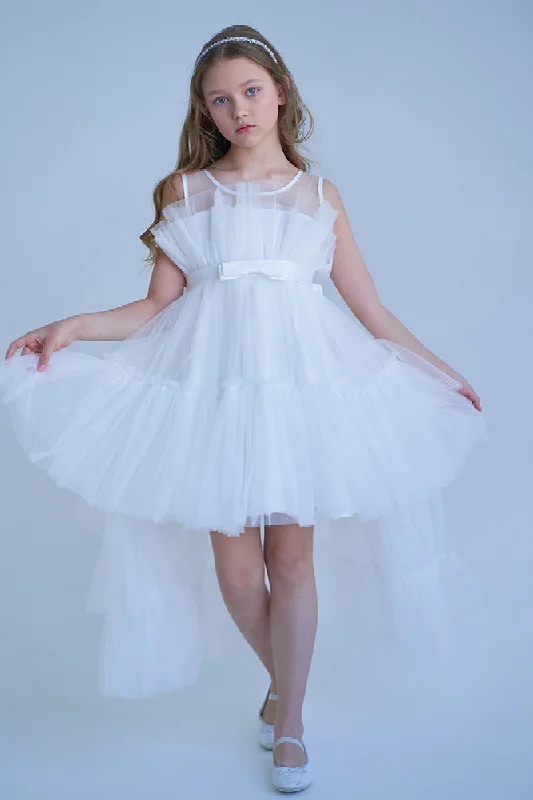 Silk Dresses for Luxurious -Ball-Gown Square Neckline Knee-Length Tulle Removable tail Flower Girl Dresses 776544998685