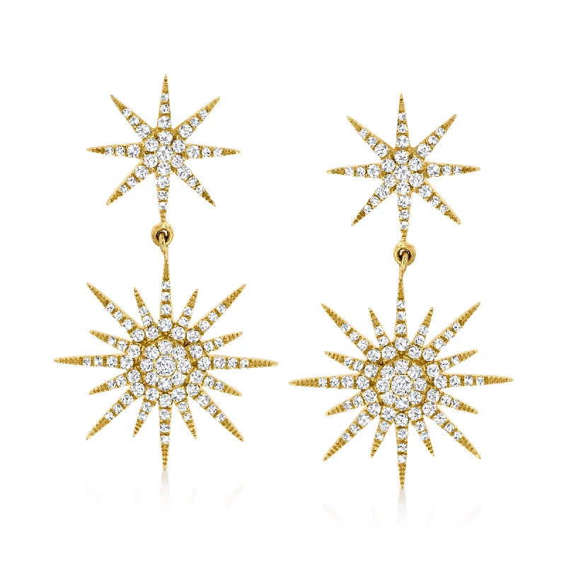 Punk Drop Earrings with Spikes -Ross-Simons Diamond Starburst Drop Earrings in 14kt Yellow Gold