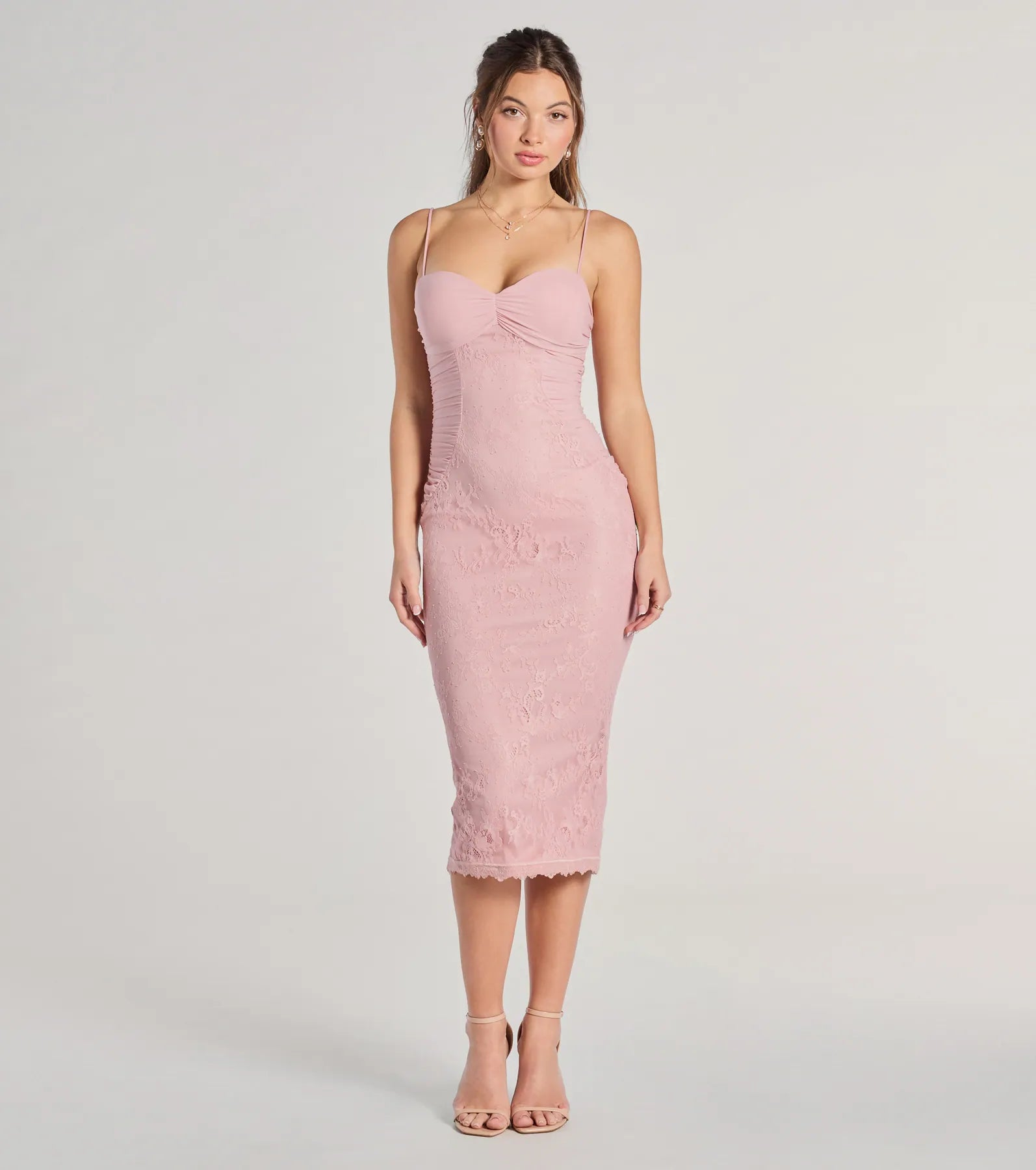 High-waisted Dresses for Flatter -In For Romance Lace Mesh Bodycon Midi Dress