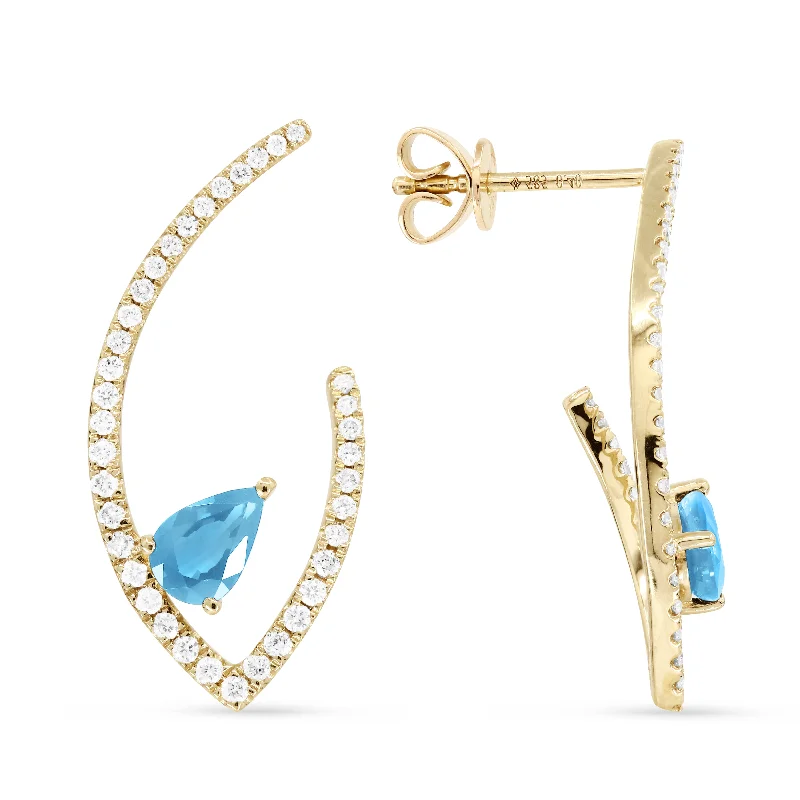 Drop Earrings with Knot Designs -18" 1.02Ct Blue Topaz Drop/dangle Earrings In 14K Yellow Gold