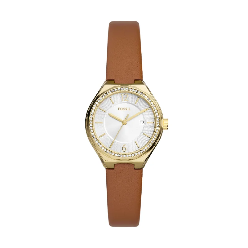 Silver mesh band watches for women with modern and sophisticated appeal -Fossil Women's Eevie Three-Hand Date, Gold-Tone Stainless Steel Watch