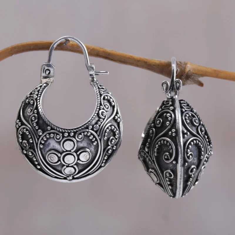 Drop Earrings for Prom Night -NOVICA Handmade Sterling Silver 'Paradise' Hoop Earrings (Bali)