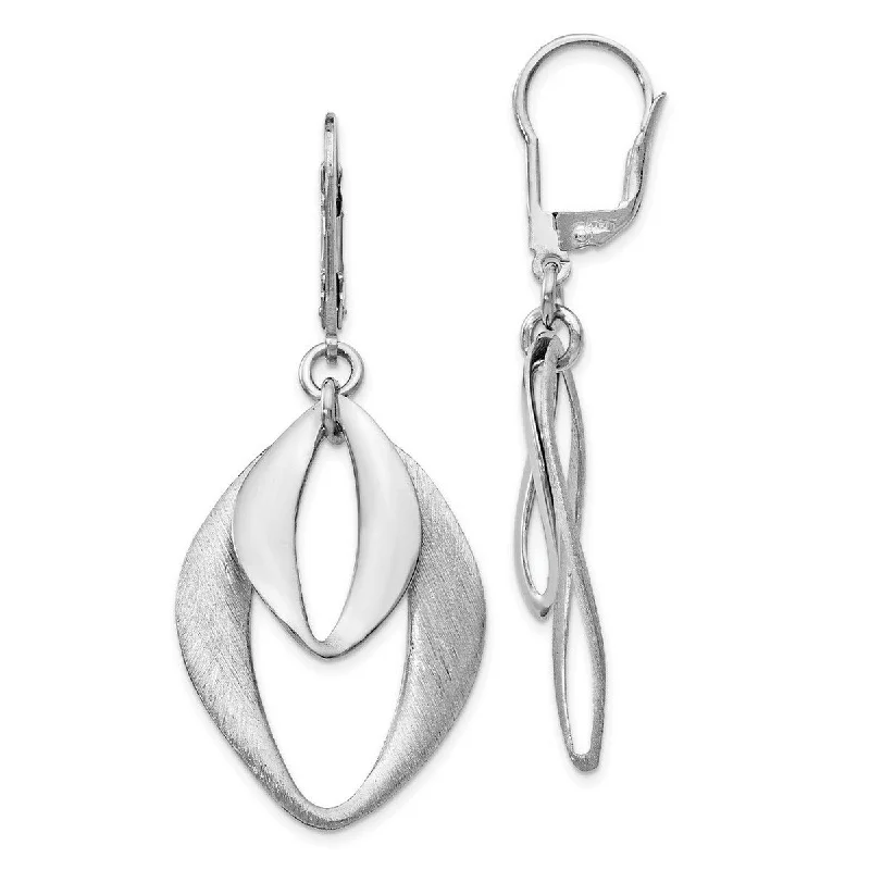 Lightweight Drop Earrings for All Day -Curata 925 Sterling Silver 53x22.28mm Brushed Geometric Dangle Leverback Earrings