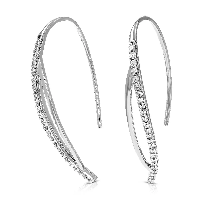 Drop Earrings for Anniversary -1/2 cttw 50 Stones Round Lab Grown Diamond Hoop Earrings 14K White Gold Prong Set 1/5 Inch