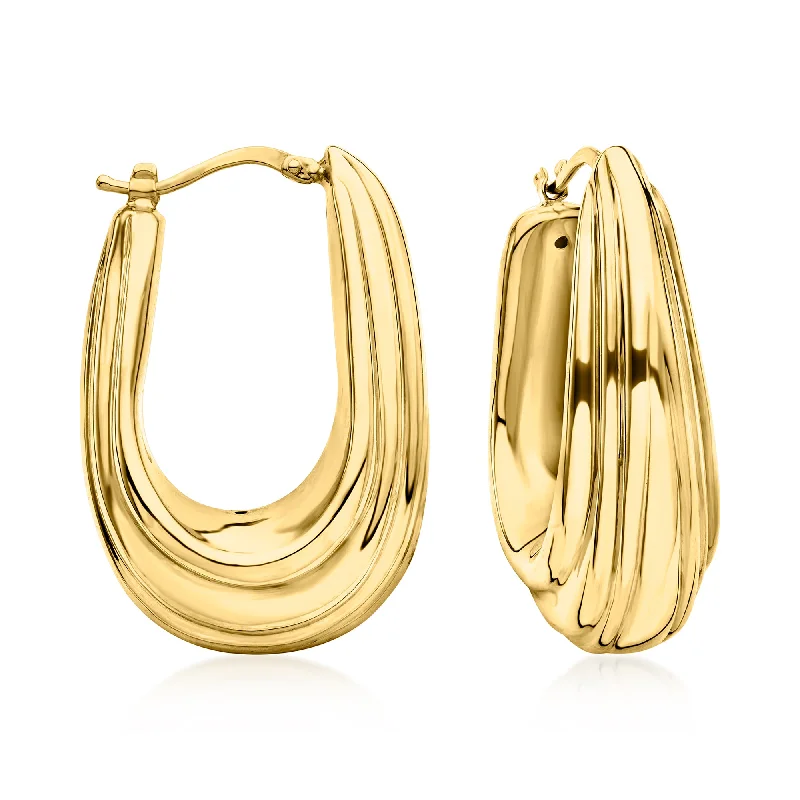 Drop Earrings for Birthday Celebration -Ross-Simons Italian 14kt Yellow Gold Ribbed Hoop Earrings