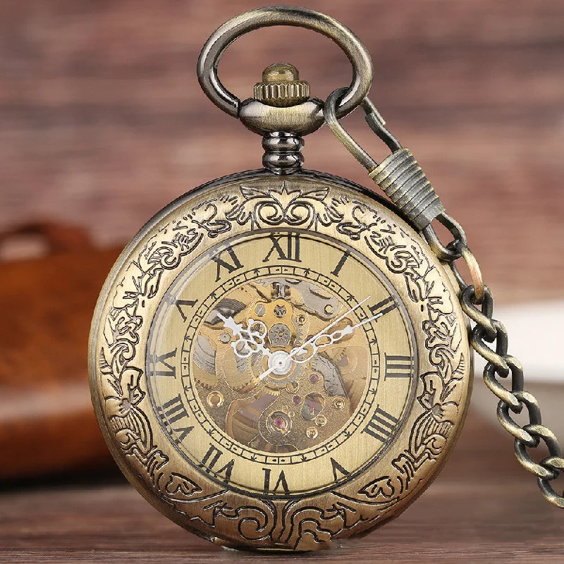 Solar-powered watches for women with eco-friendly design and long battery life -Flip Carved Automatic Engraving Mechanical Pocket Watch