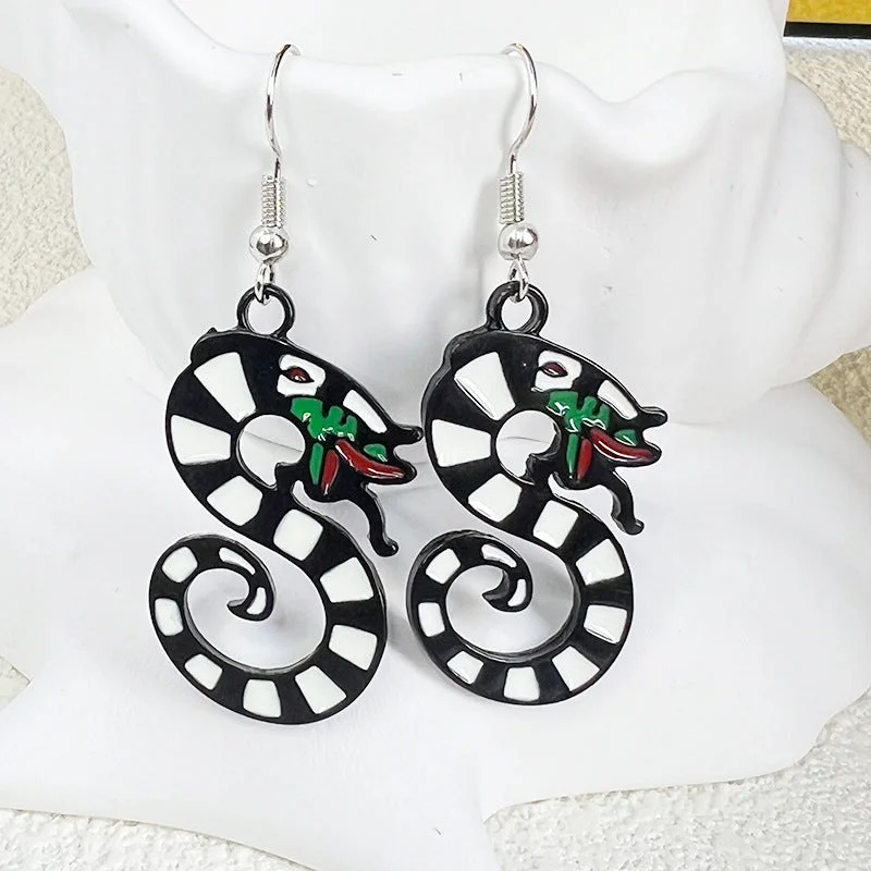 Drop Earrings with Wave Designs -Wholesale The Popular Zodiac Snake Tide Exaggerated Black and White Double Snake Brother Black Wind Earrings