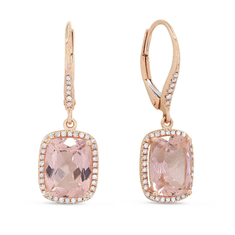 Large Drop Earrings for Statement -18" 4.73Ct Created Morganite Drop/dangle Earrings In 14K Rose Gold