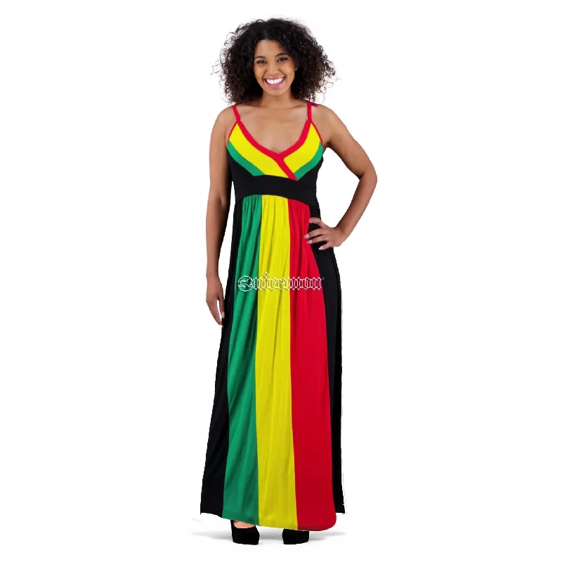 Mini Dresses for Youthful Look -Reggae Rasta Colors Ladies Ethnic Africa Jamaica Beach Maxi Long Dress One Size Fit