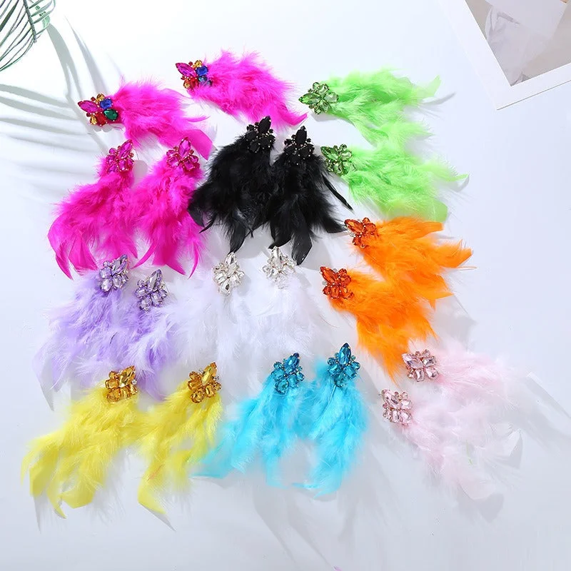 Drop Earrings with Wave Designs -Wholesale Alloy Diamond Feather Flower Long Temperament Tassel Earrings