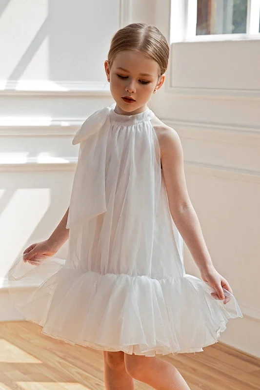 Faux Leather Dresses for Affordable -A-Line/Princess High Neck Mini Tulle Flower Girl Dresses 842537862733