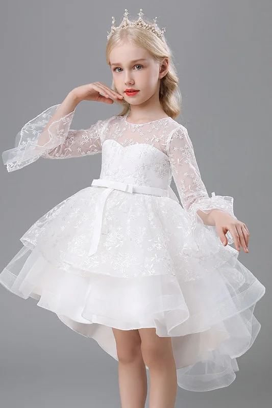 Maximalist Dresses for Bling -A-Line Scoop Neck Long Sleeve High-Low Tulle Flower Girl Dresses 732392319918