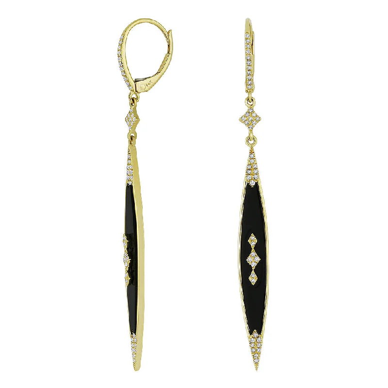 Drop Earrings for Work Attire -18" Ct Black Onyx Drop/dangle Earrings In 14K Yellow Gold