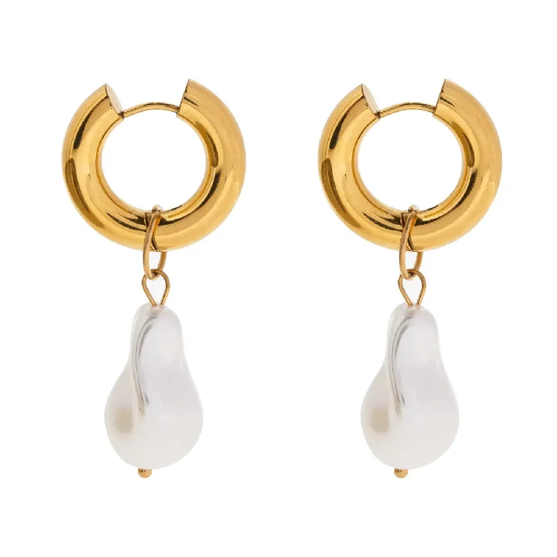 Vintage Drop Earrings with Patina -Cora - Large Pearl Hoop Earrings