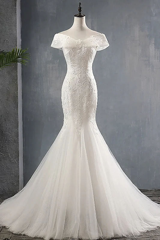 Wedding Dresses for Bridal Look -Trumpet-Mermaid Sweep-Brush Train Lace Tulle Wedding Dress 679380968083