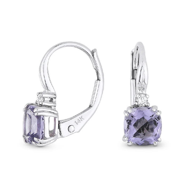 Drop Earrings with Vine Designs -18" 0.88Ct Iolite Drop/dangle Earrings In 14K White Gold