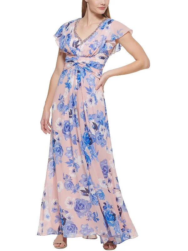 Gray Dresses for Subtle -Womens Floral Maxi Evening Dress